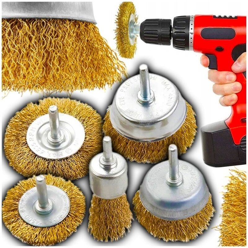 Drahtbürsten für Schraubendreher und Bohrmaschine, Drahtbürstenset, 5-teilig