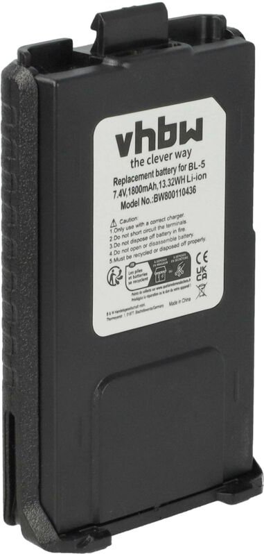 Vhbw - Akku kompatibel mit Pofung UV-5R, UV-5RA, UV-5RE Funkgerät, Walkie Talkie - Ersatz für BL-5 (1800mAh, 7,4V, Li-Io...