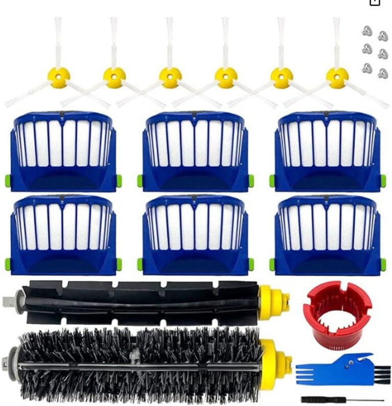 Ersatzfilter-Set für iRobot Roomba 600, 694, 692, 650, 660, 651 Staubsauger mit 2 Hauptbürsten + 6 Seitenbürsten + 6 Sch...