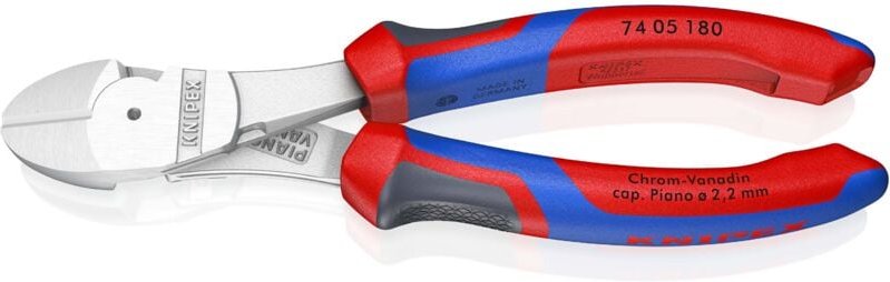 KNIPEX 74 05 180 SB Kraft-Seitenschneider mit Comfort-Griffen verchromt 180 mm