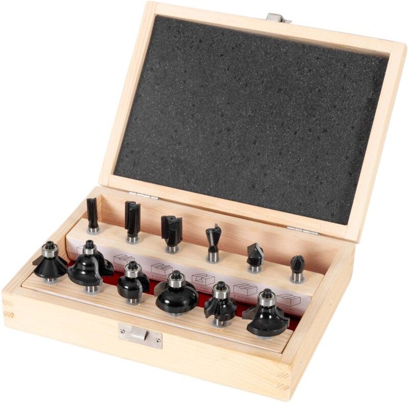 Fräser Set 12-tlg, 8 mm Schaft, Fräser für Oberfräse, umfangreiches Holzfräser Set in hochwertiger Holzbox, für Kantenfr...