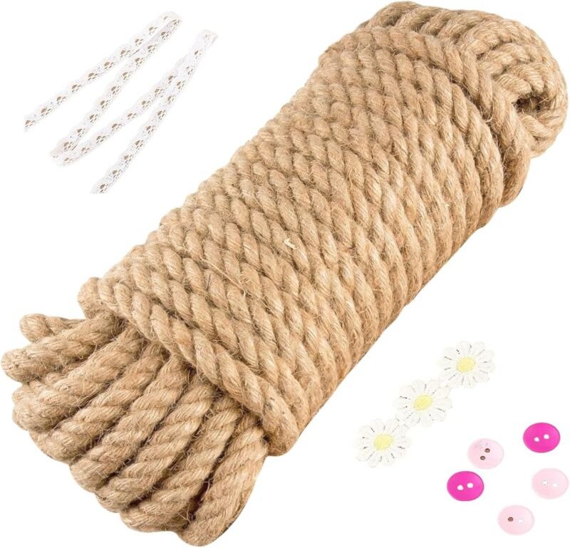 10 mm x 20 m Juteseil: Natürliches Hanfseil – Dekoratives Seil – 4-strängig – Dickes Juteseil – Juteseil – Hanfseil – Ju...