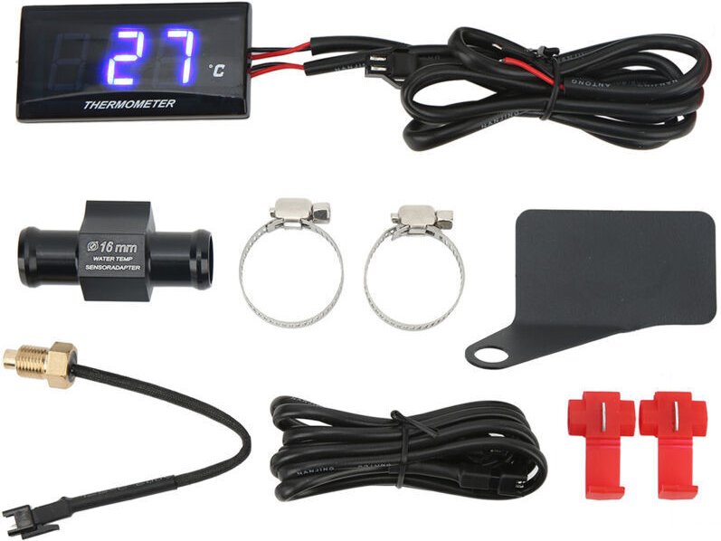 Motorrad-DC12V Slim-LCD-Wassertemperaturanzeige mit 16-mm-T-Stück für blaue Hintergrundbeleuchtung