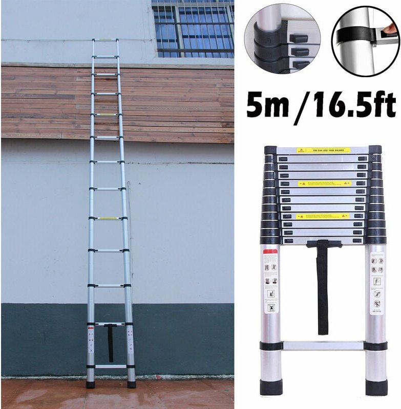 2022 Mehrzweckleiter 5m Teleskopleiter Alu-Klappleiter Rutschfester Ausziehbare Robust Stehleiter 150 kg/330 Pfund Belas...