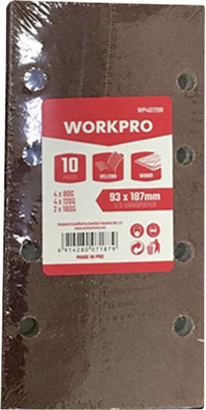 WorkPro WP407200 Schleifpapier mit Klett (L x B) 187 mm x 93 mm 10 St.
