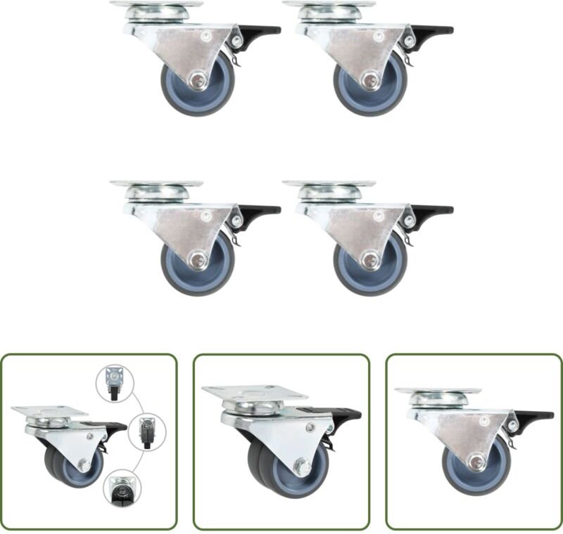 vidaXL Lenkrollen mit Zwillingsrad und Doppelbremsen 4 Stk. 50 mm