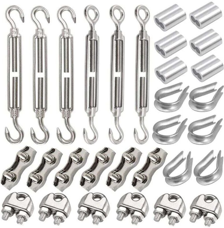 Satz mit 30 M5-Seilspannschlössern inklusive Spannschloss, Seilklemme, Ösen und Presse zum Festziehen