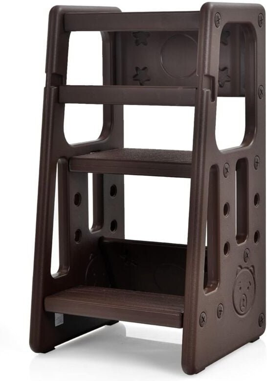 2 in 1 Baby Lernturm, Küchenhelfer mit 3 Verstellbaren Höhen, Anti-Rutsch-Stufe, Rausfallschutz & Sitzfläche für 18-60 M...