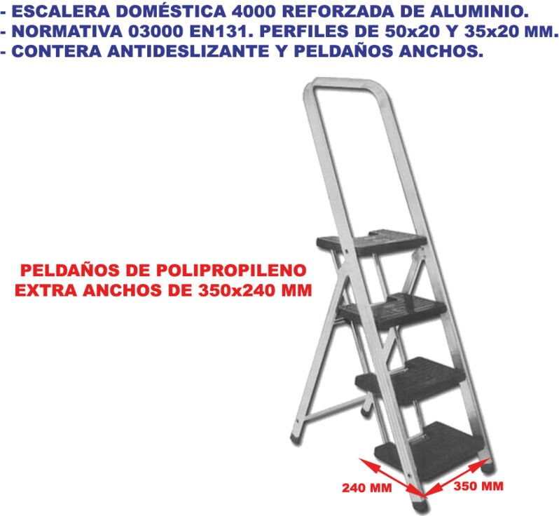 Sifer 4000 verstärkte Aluminiumleiter mit 4 breiten Stufen EN131