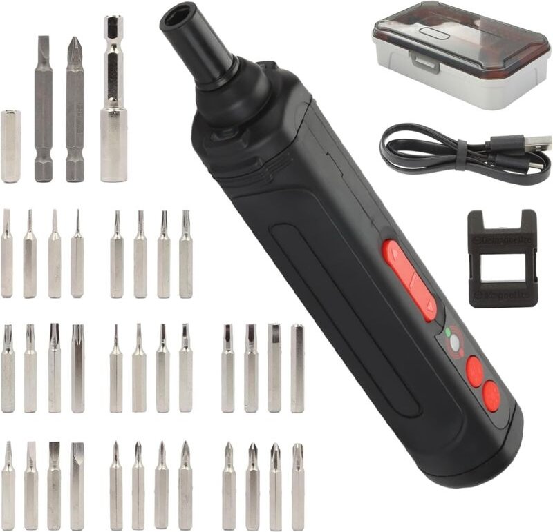 Akku-Schrauberset mit Stromkreissensor, wiederaufladbarer Akkuschrauber mit 34 Bits, LED-Arbeitsleuchte, USB-C-Ladekabel...