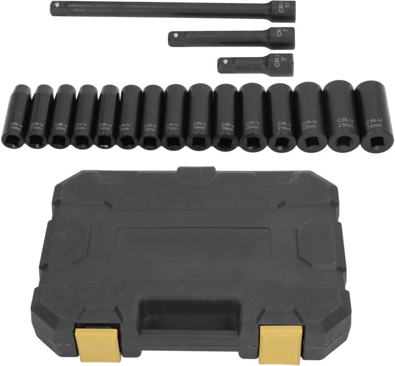 Tiefbett-Schlagschrauber-Steckschlüsselsatz aus 18-teiligem Chrom-Vanadium-Stahl, 10-24 mm/0,39-0,94 Zoll. Steckschlüsse...