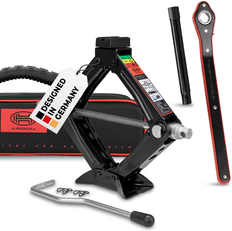 HEYNER® Scherenwagenheber 1t Wagenheber inkl. Tasche I 17mm Ratsche I Kurbel und Gummiauflage I Hubhöhe: 100-348 mm Sche...