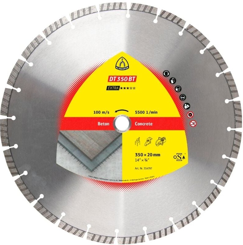 Klingspor DT 350 BT Diamanttrennscheiben, 400 x 3,6 x 25,4 mm 28 Segmente 40 x 3,6 x 10 mm, Standard Turbo