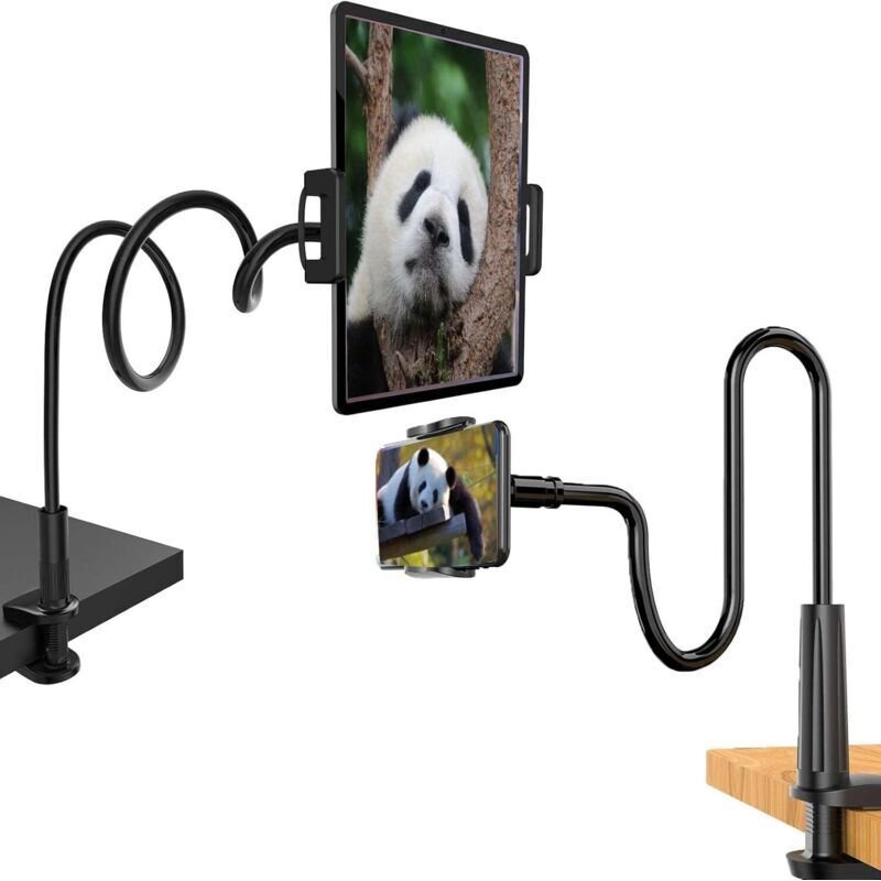 Faltbarer, tragbarer Ständer für Smartphones und Tablets – verstellbar mit ausziehbarem Schwanenhalsarm
