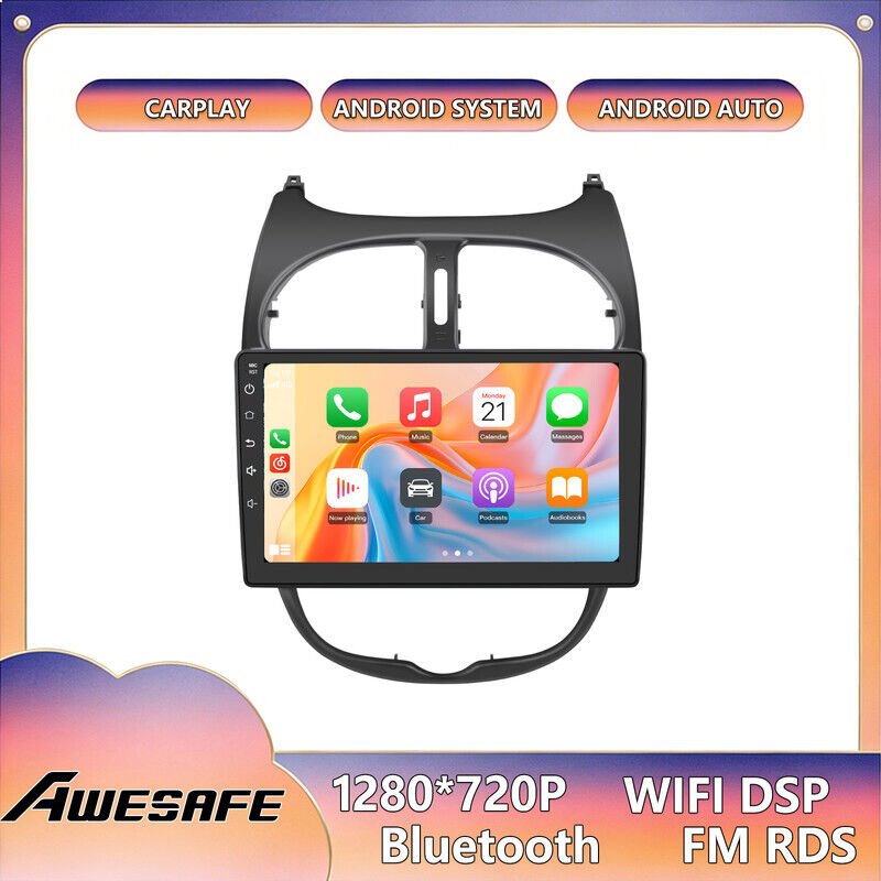 AWESAFE Autoradio Android 13 für Peugeot 206 (2002–2010) 2GB+64GB 9'' Touchscreen mit GPS CarPlay Android Auto FM WiFi