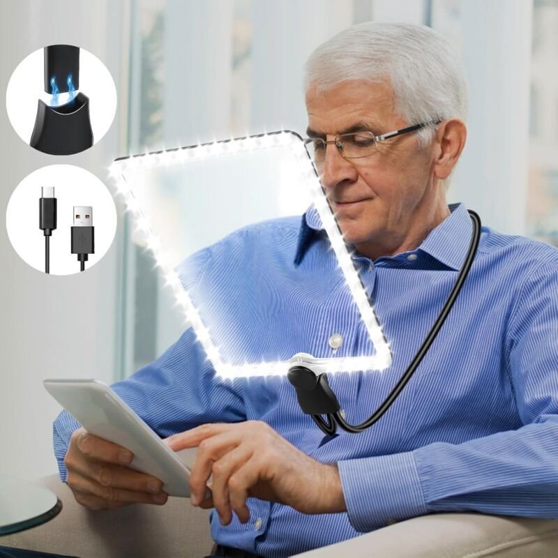 5-fach vergrößernde Leselupe mit Licht, wiederaufladbare, freihändige Vergrößerungslampe mit flexiblem Schwanenhals, 24 ...