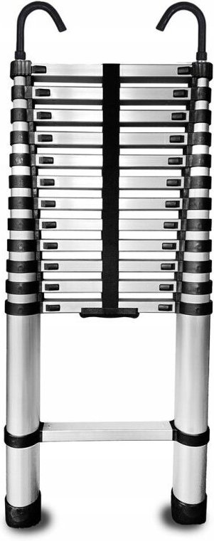 Zusammenklappbare Teleskopleiter aus Aluminium mit 11 Stufen, Stoppern und Haken – Länge 3,2 m