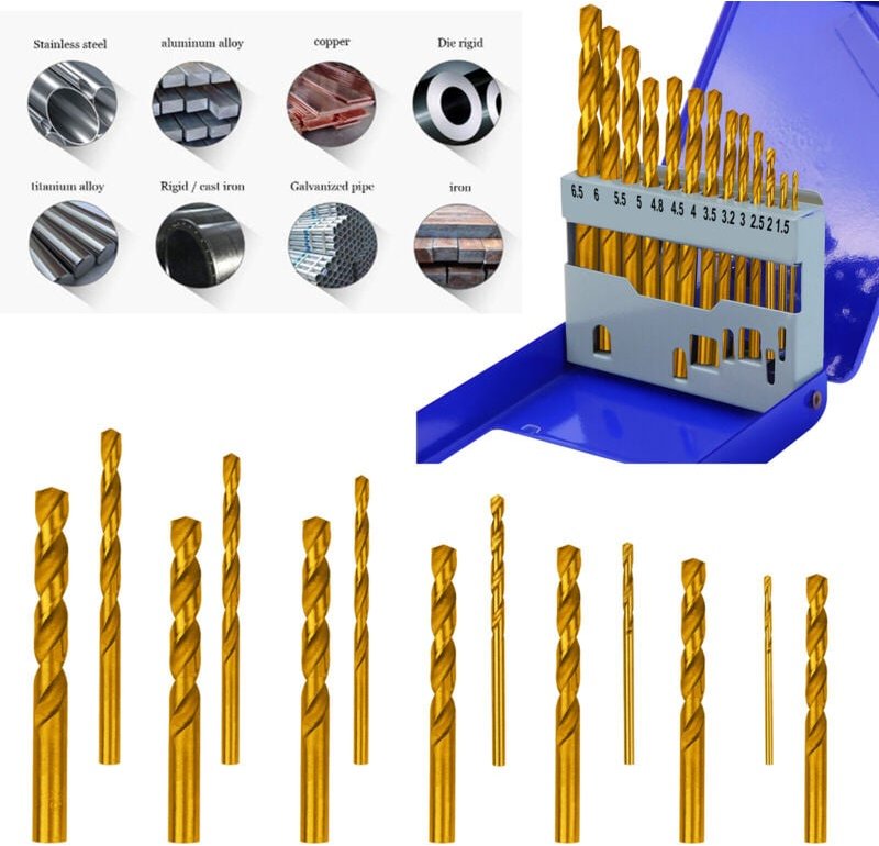 Dayplus - 13tlg hss Spiralbohrer Set Metall Titan 1/16'-1/4' Sechskantschaft Bits Werkzeug