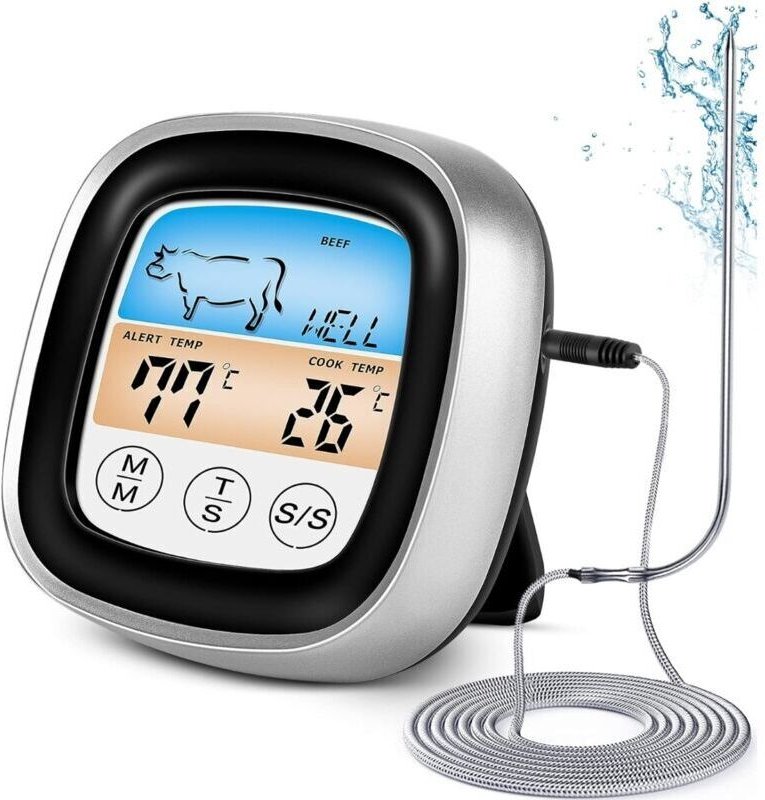 Küchenthermometer, Fleischthermometer mit extra langer Sonde, Sofortablesendes Kochthermometer zum Grillen, für BBQ, Ste...