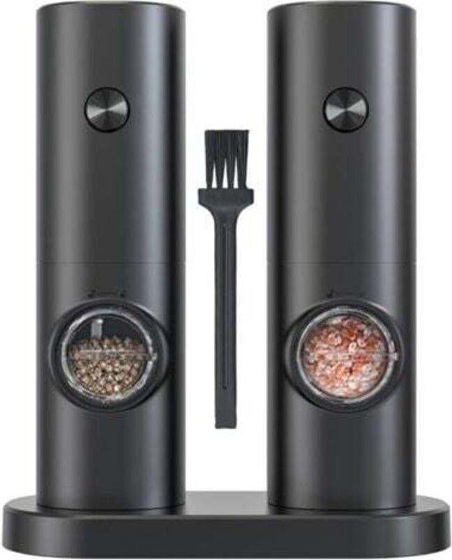 Elektrisches Salz- und Pfeffermühlen-Set, Pfeffermühle mit Sockel, kleiner Bürste, LED-Licht, Betrieb mit 4 AAA-Batterie...