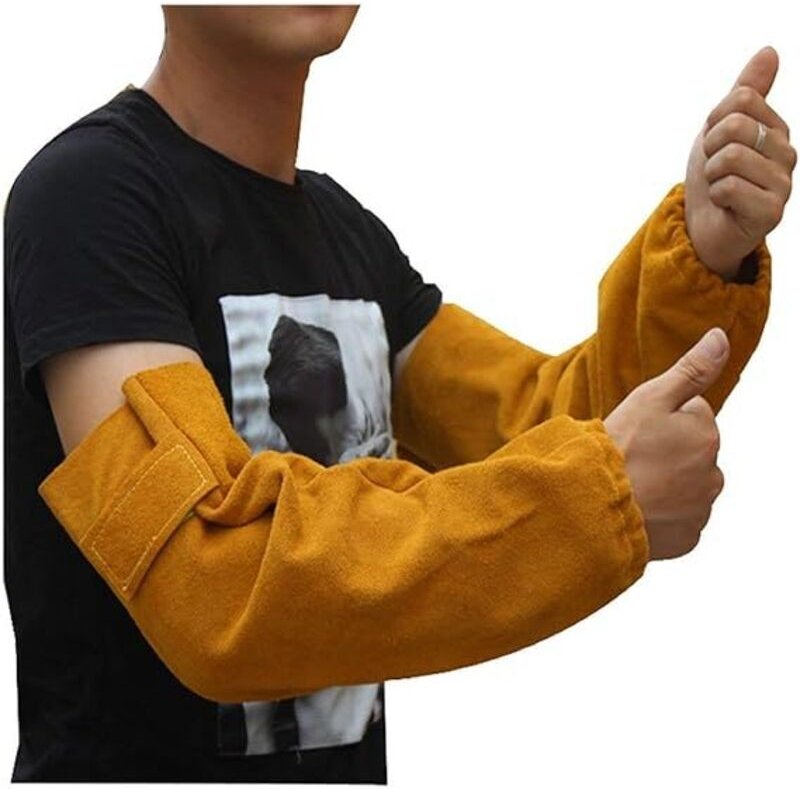 Hitzebeständige Schweißerarmstulpen aus Leder, elastische Sicherheitsbündchen für die Arbeit, funkenbeständiger Armschut...