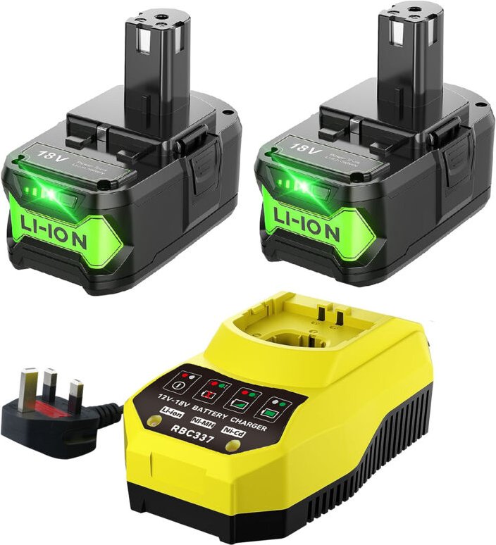 2× P108 18 v 9,0 Ah Ersatzakkus und Ladegeräte, kompatibel mit Ryobi 18 v one+ P102, P103, P104, P105, P107, P109 Akkus ...