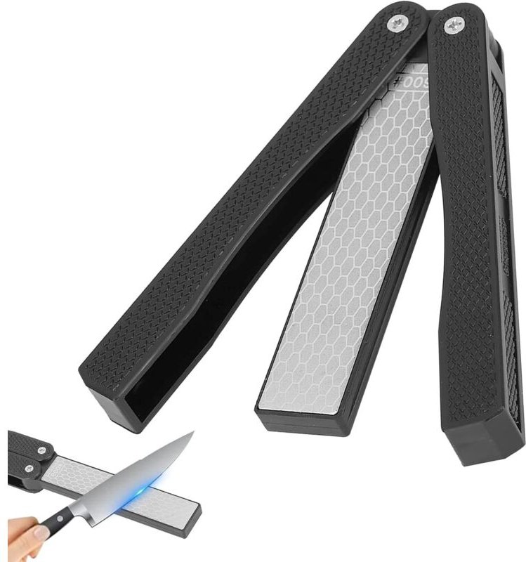 Klappbarer Diamantmesserschärfer mit zwei Körnungen (grob/extra fein, 400/600er Körnung) für Küche, Garten, Camping und ...