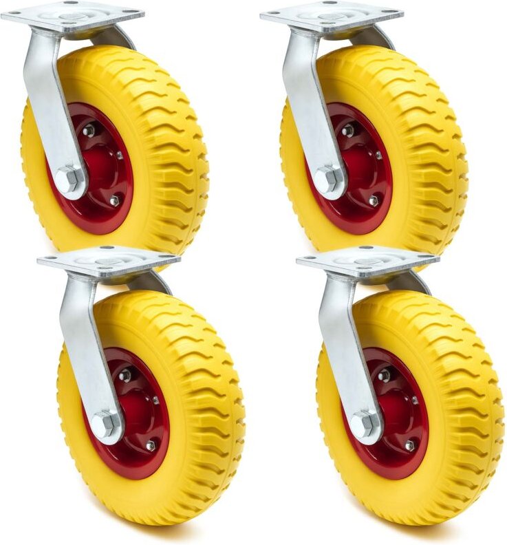 Wiltec - Lenkrollen Set 4x Ø220mm Transportrolle 58mm breit bis 100kg pro Rad gelb aus Vollmaterial mit schwingender Hal...