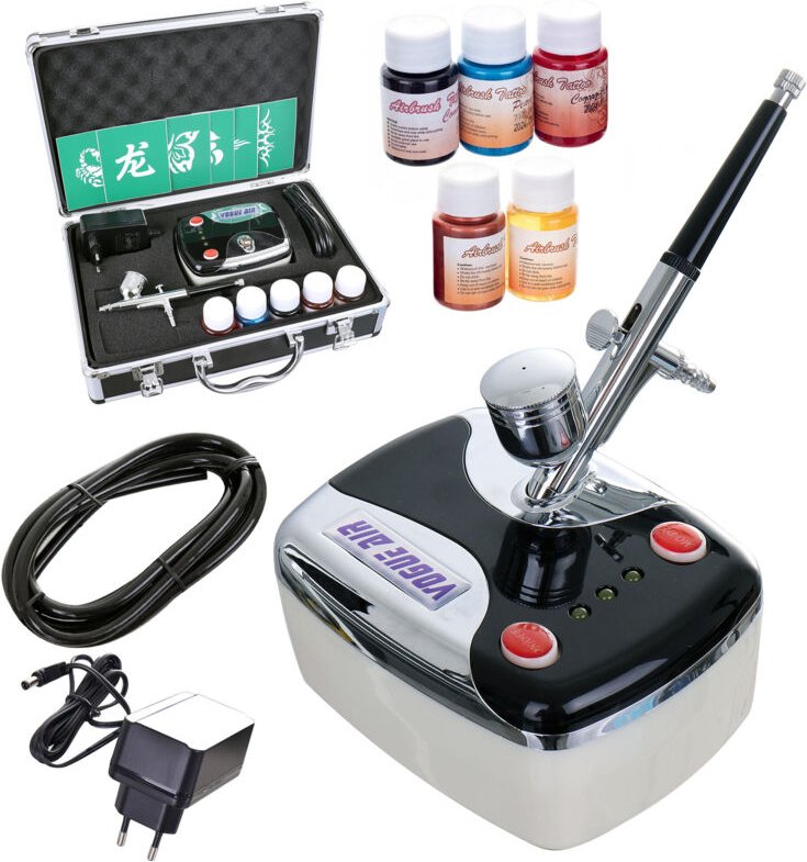 Modellbau Kompressor Airbrush Set Koffer Farben Schablonen Schlauch
