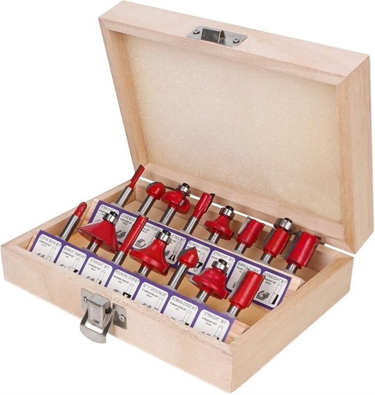 Holzfräser, 12/15 Stück/Set, Holzbearbeitungsfräser, 6,35 mmSchaft, Oberfräsen-Bit für Holzschneider, Gravur, Schneidwer...