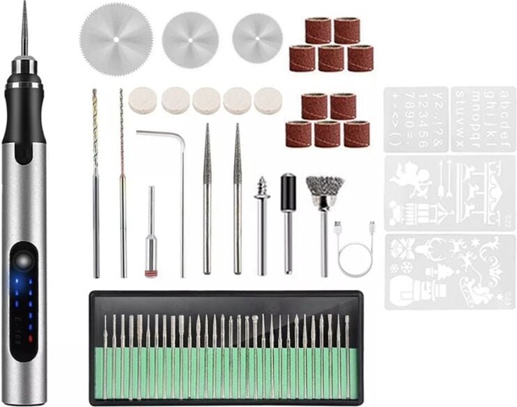 USB-Wiederaufladbarer Gravurstift mit 58 Bits, DIY-Gravierwerkzeugsatz zum Schnitzen Von , Schmuck, Glas, Metall und Kun...