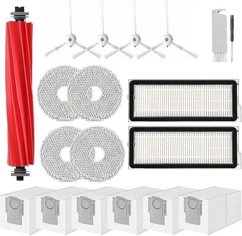 Zubehör für Roborock Qrevo Pro, XU, Qrevo S und Qrevo MaxV Staubsauger: 1 Hauptbürste, 2 HEPA-Filter, 6 Ersatzstaubbeute...