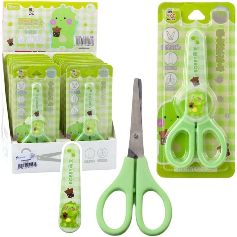 Children's Ambidextrous Scissors with Guard, Green, 14cm