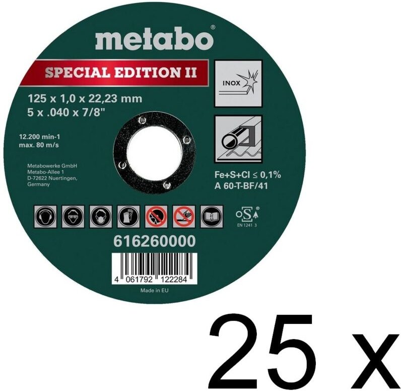 Metabo - Trennscheibe Special Edition ii 125x1x22,23 Inox tf 41 25 Stück 616260000