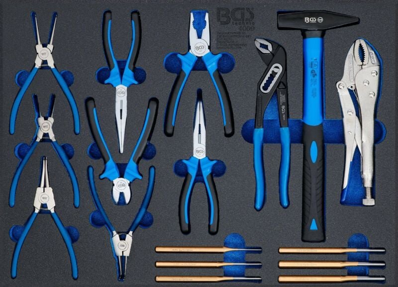 Bgs Technic - Werkstattwageneinlage 3/3: Hammer-, Zangen-, Splintentreiber-Satz 17-tlg.