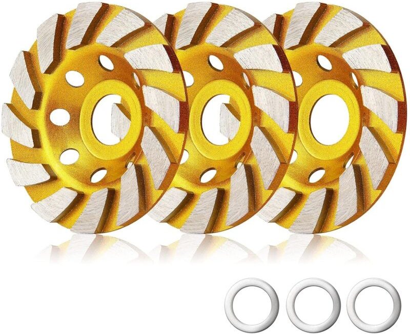 Tigrezy - 3 Stück Diamant-Topfschleifer, 4 Zoll, Beton, Turbo-Diamant-Schleiftopf, 12 Segmente, Hochleistungs-Winkelschl...