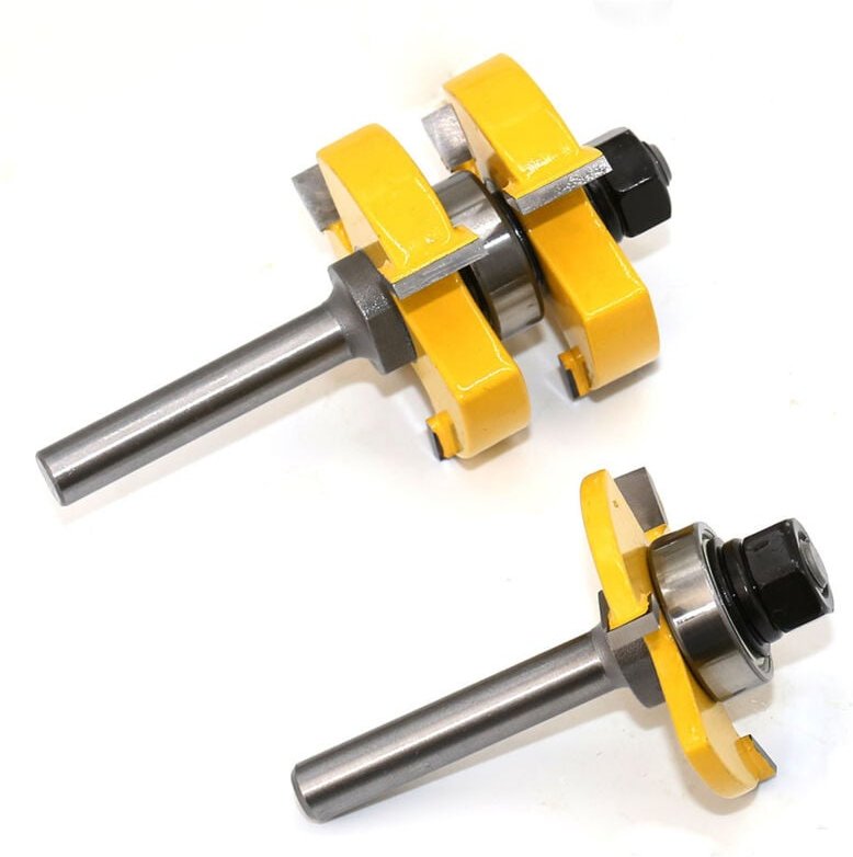 2-teiliges Nut- und Feder-Schlagfräser-Set, 8-Griff, 3-Zahn-T-förmiges Fräser-Set, 8 mm T-Schaft-Form, Holzbearbeitungsw...