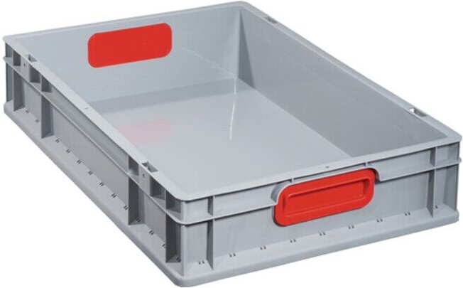 Transportstapelbehälter L600xB400xH120mm grau pp geschlossener Griff rot Seitenwände geschlossen