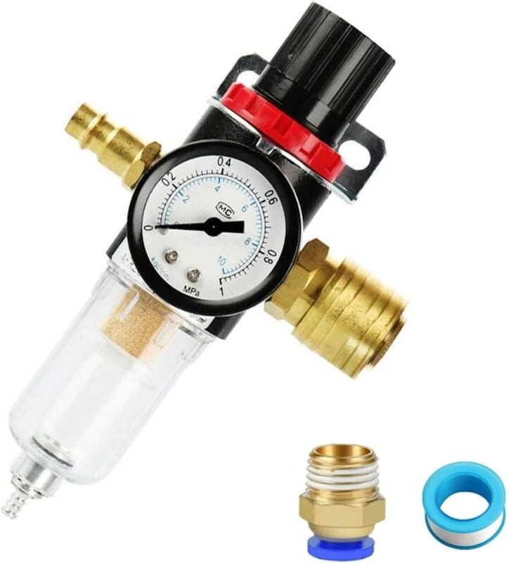 Druckminderer Druckluft, Wasserabscheider Druckluft 1/4 Zoll Luftfilter Druckregler mit Wasserabscheider und Schnellkupp...