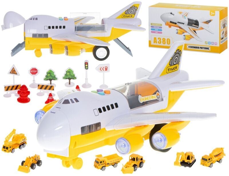 Transportflugzeug 6 autos baufahrzeuge seitlichvorne