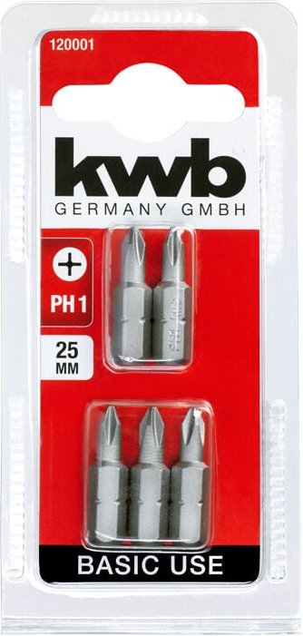 Thumbnail - KWB - 5 x Standard Bits 25mm PH1 Grundanwendung 120001 (1/4', iso 1173, c 6.3)