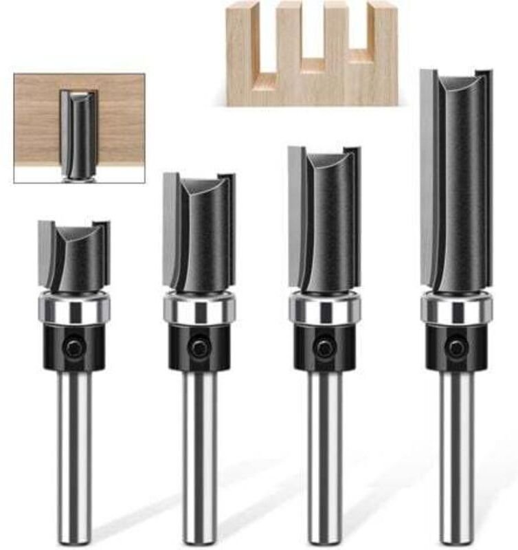 6-mm-Schaft-Holzfräser, 4 Stück, gerader Kopierfräser, Arbeitslänge 11,9/20/25/38 mm