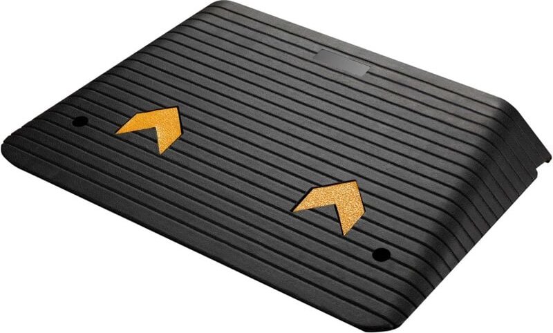 Wiltec Schwellenrampe bis 50 t, Rampe aus robustem Gummi 902 x 620 x 102 mm, gelbe Reflexionsbänder und Schraubrillen, A...