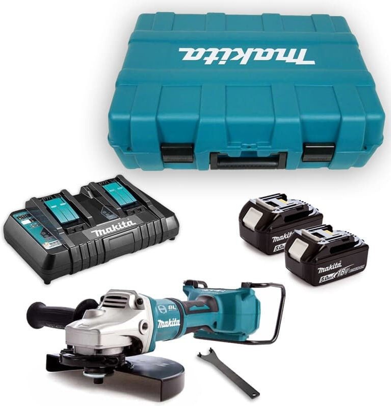 Werkzeug - Akku-Winkelschleifer, 18V, 230 mm, 2x 5,0 Ah Akkus, Ladegerät DGA900PT2 - Makita