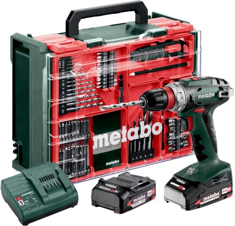 Metabo - Akku-Bohrschrauber bs 18 Quick Set, incl. 2x Akku Li-Power 2 Ah, Ladegerät, Zubehör-Set, Kunststoffkoffer