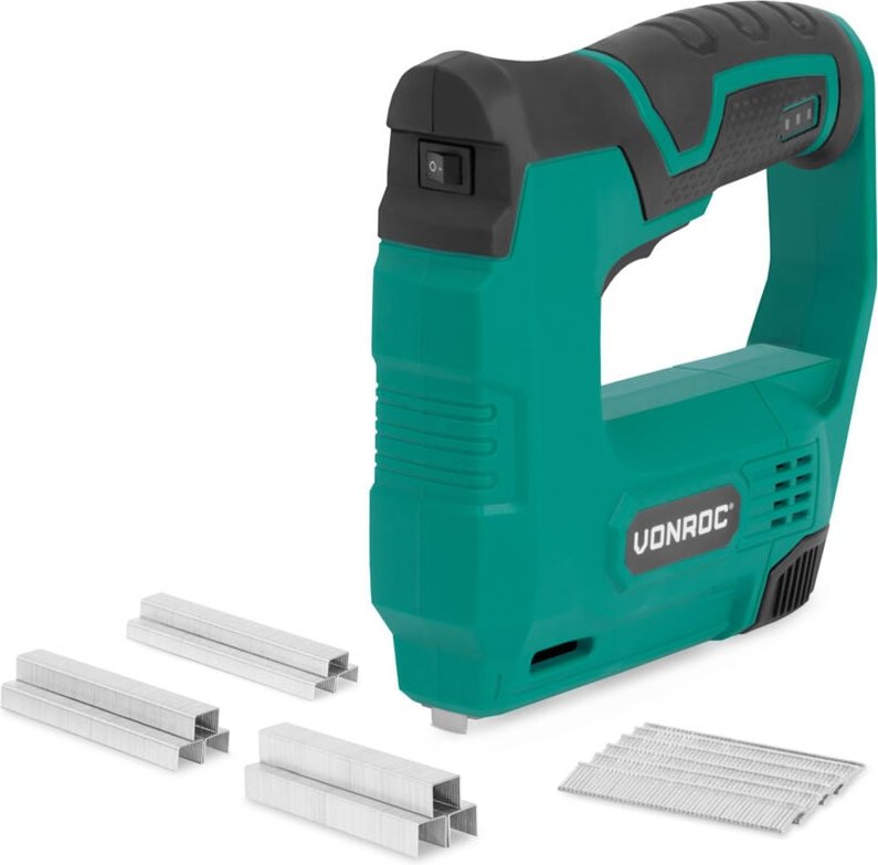 Elektrotacker 4 v – Komplettes Set inkl. 900 Tackerklammern und 300 Nägeln Akku Tacker - Vonroc