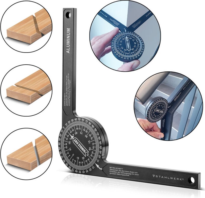 Winkelmesser 360° Grad Aluminium Gehrungswinkelmesser - Stahlwerk