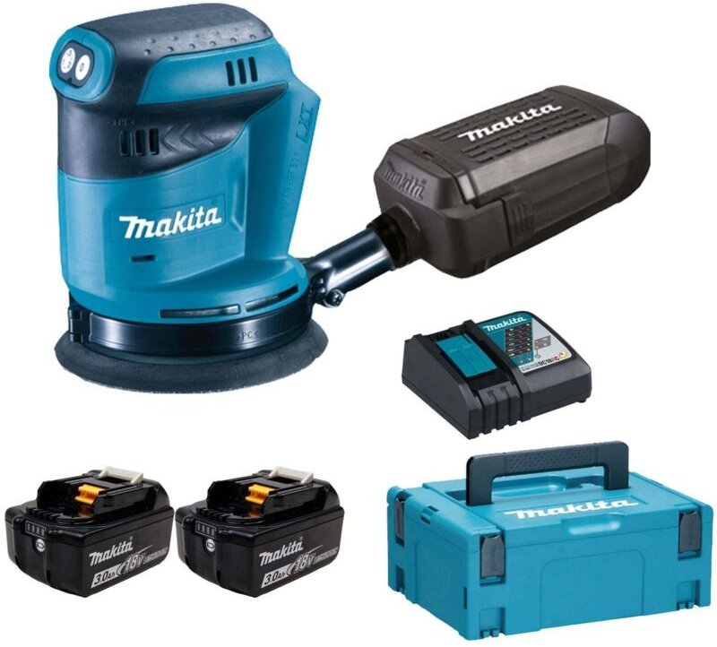 Makita DBO180RFJ Akku-Exzenterschleifer 18 V / 2x 3,0 Ah Akku + Ladegerät im Makpac