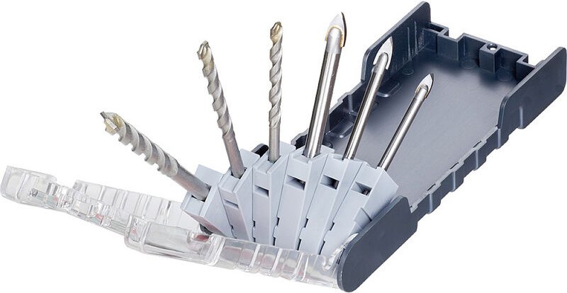 KWB - 109146 Glasbohrer-Set 6teilig 5 mm, 6 mm, 8 mm Schnellspannbohrfutter, Zahnkranzbohrfutter 6 s