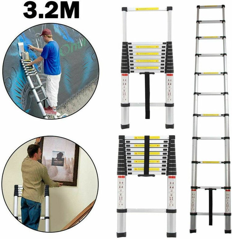 Einziehbare Aufstiegsleiter mit 11 Stufen, kompakt, platzsparend, erweiterbar auf 3,2 m